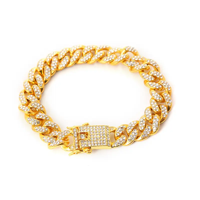 Full Diamond Cuban Chain Necklace Gold Silver Set