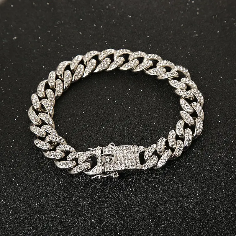 Full Diamond Cuban Chain Necklace Gold Silver Set