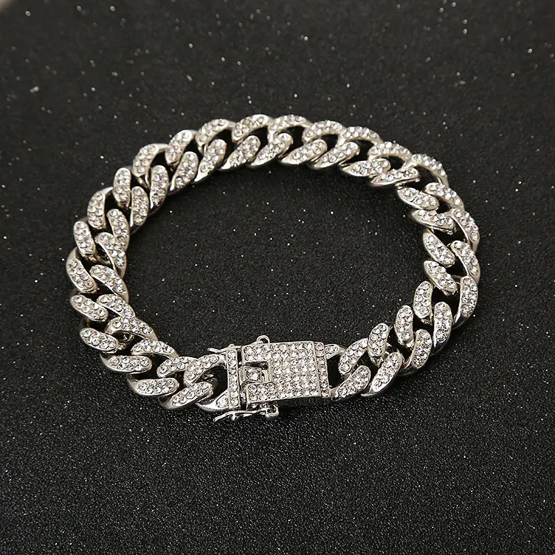 Full Diamond Cuban Chain Necklace Gold Silver Set