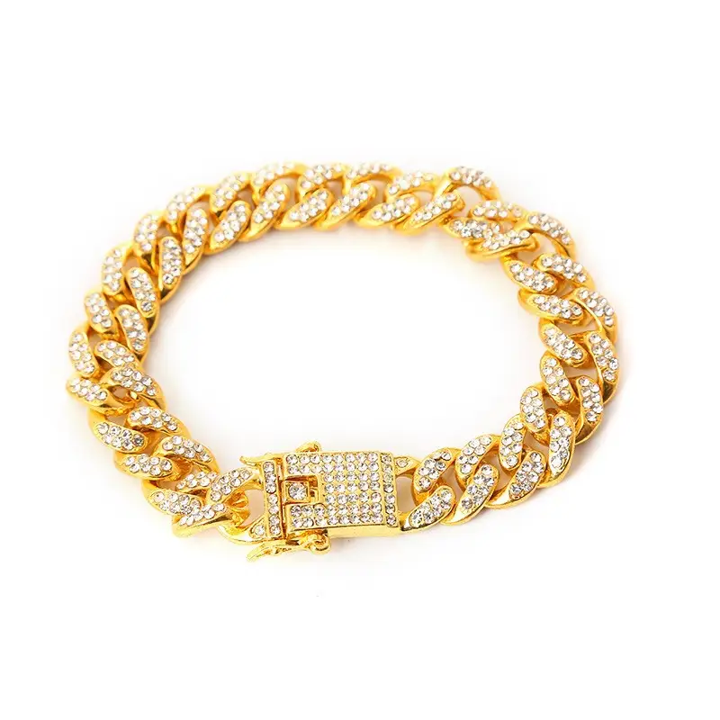 Full Diamond Cuban Chain Necklace Gold Silver Set