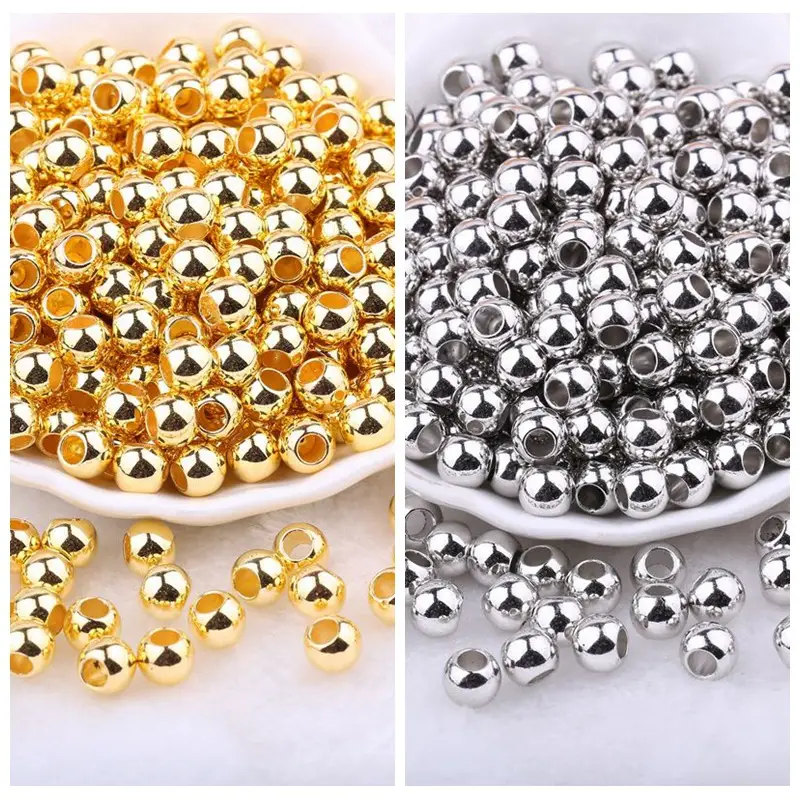 Electroplated Gold & Silver Round Beads Large Hole - Image 9