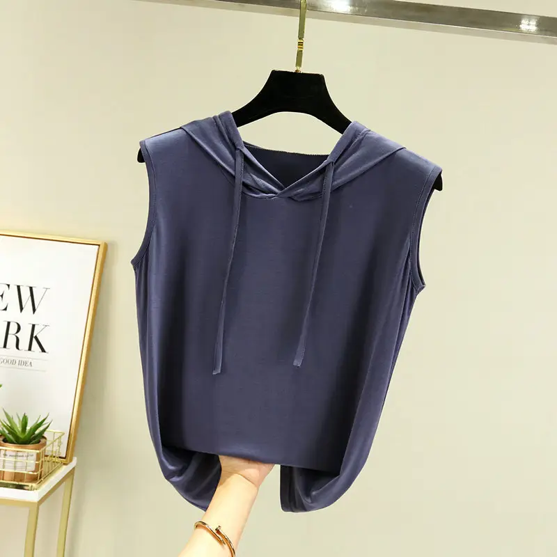 Women's Pink Hooded Vest T-Shirt Plus Size - Image 11