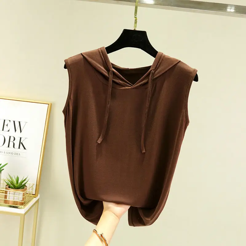 Women's Pink Hooded Vest T-Shirt Plus Size - Image 12