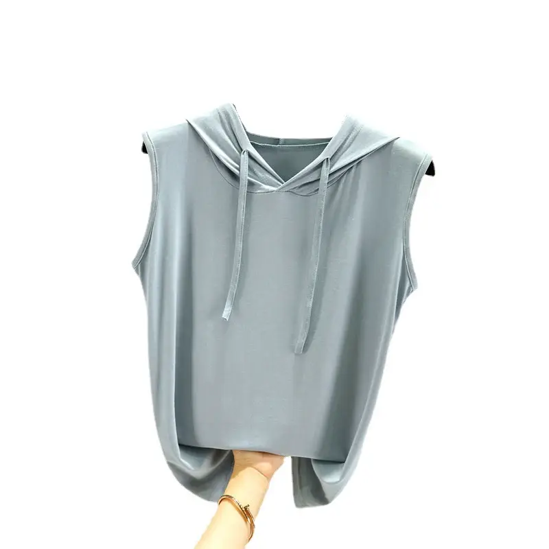 Women's Pink Hooded Vest T-Shirt Plus Size - Image 13