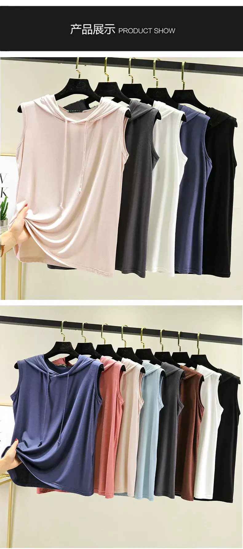 Women's Pink Hooded Vest T-Shirt Plus Size — feature 10