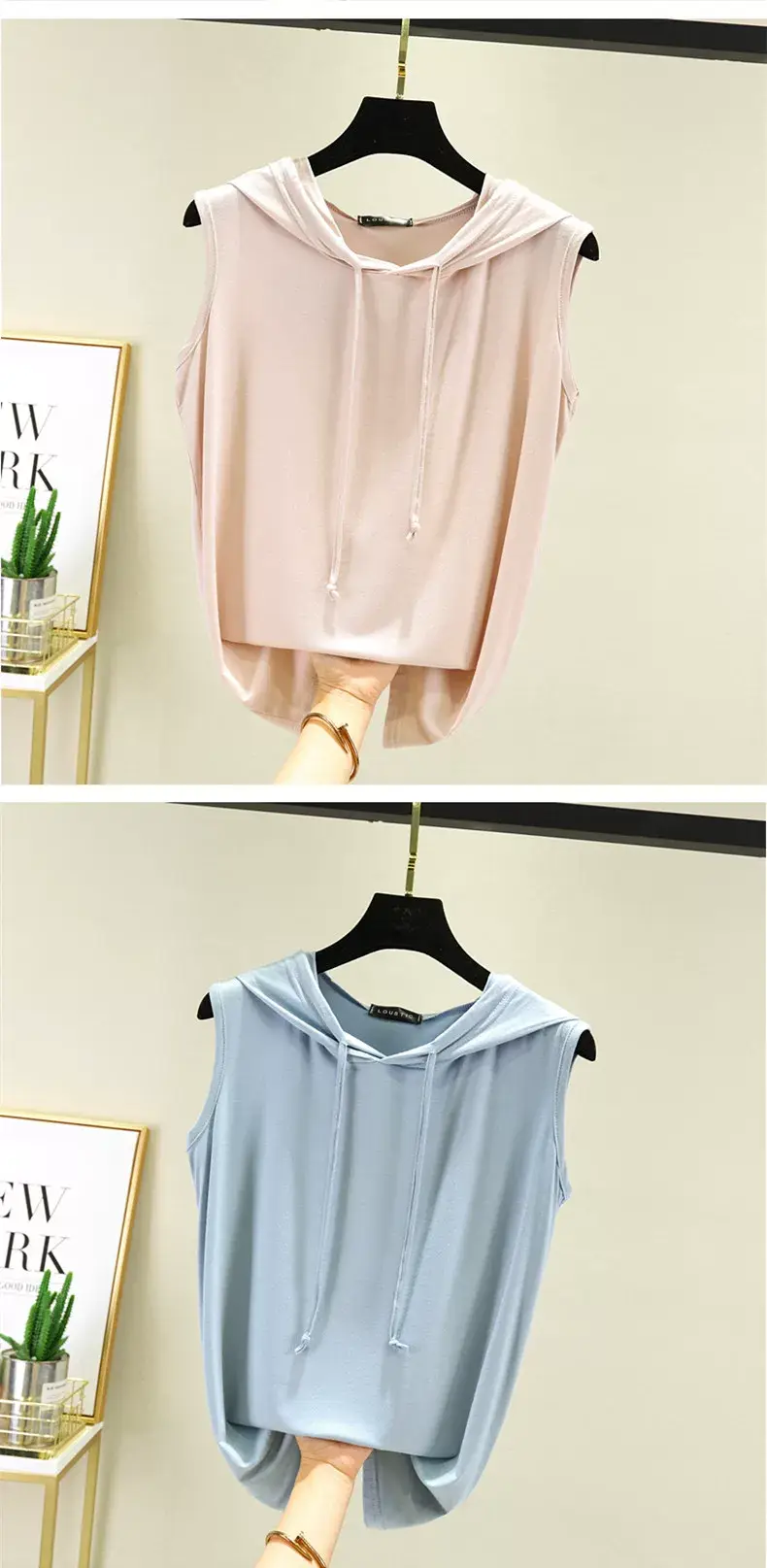 Women's Pink Hooded Vest T-Shirt Plus Size — feature 13