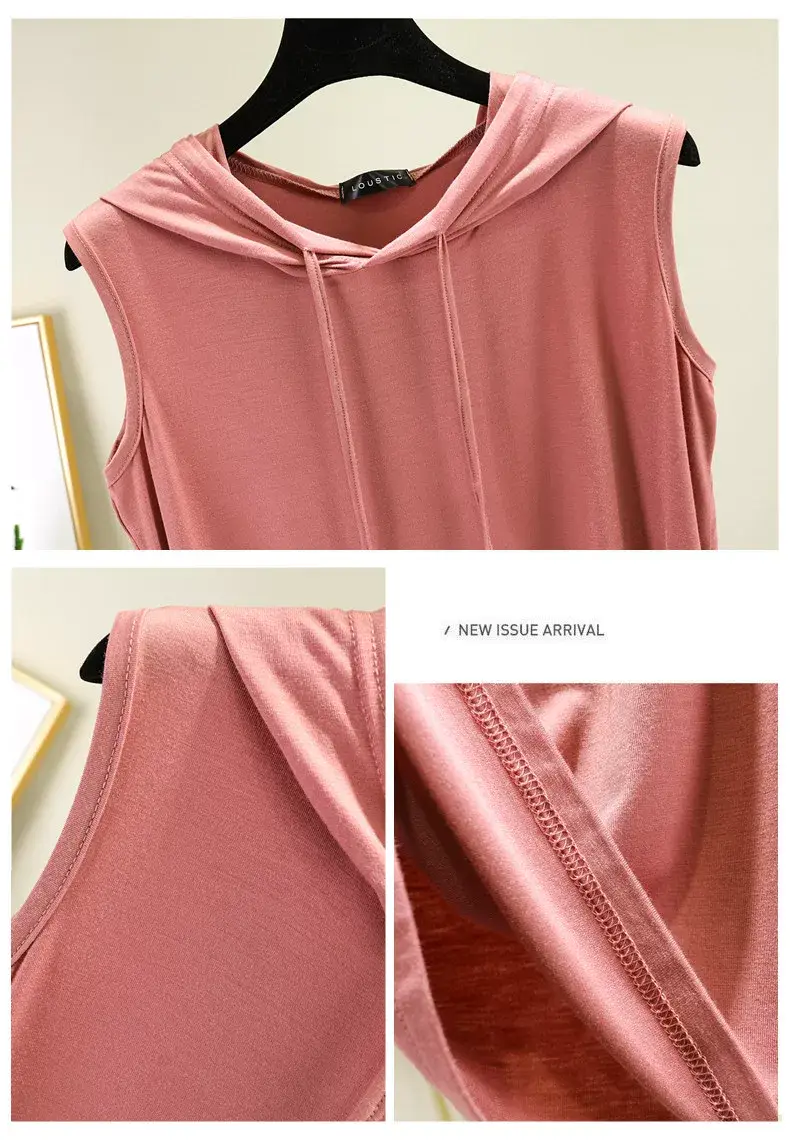 Women's Pink Hooded Vest T-Shirt Plus Size — feature 6