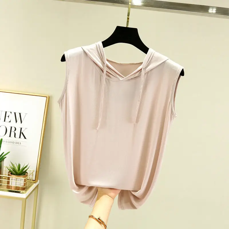Women's Pink Hooded Vest T-Shirt Plus Size - Image 4