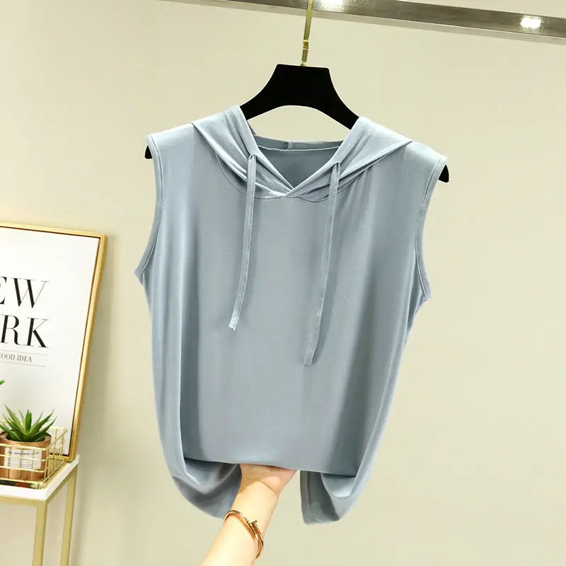 Women's Pink Hooded Vest T-Shirt Plus Size - Image 5