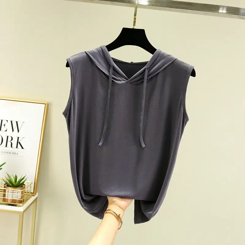 Women's Pink Hooded Vest T-Shirt Plus Size - Image 6