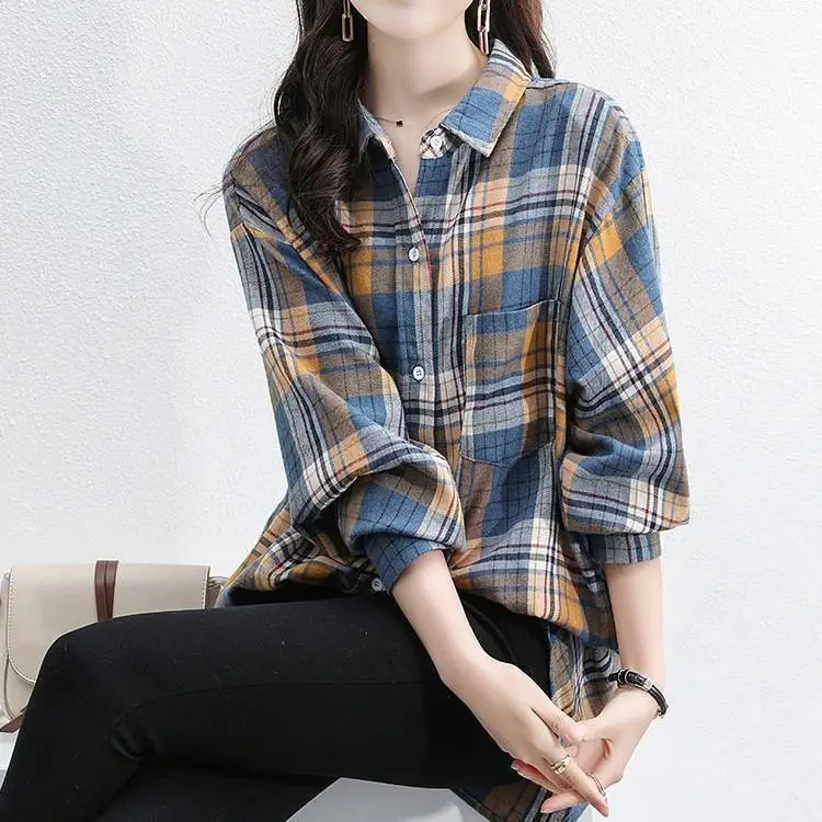 Plaid Korean Style Mid-Length Coat Shirt - Image 4