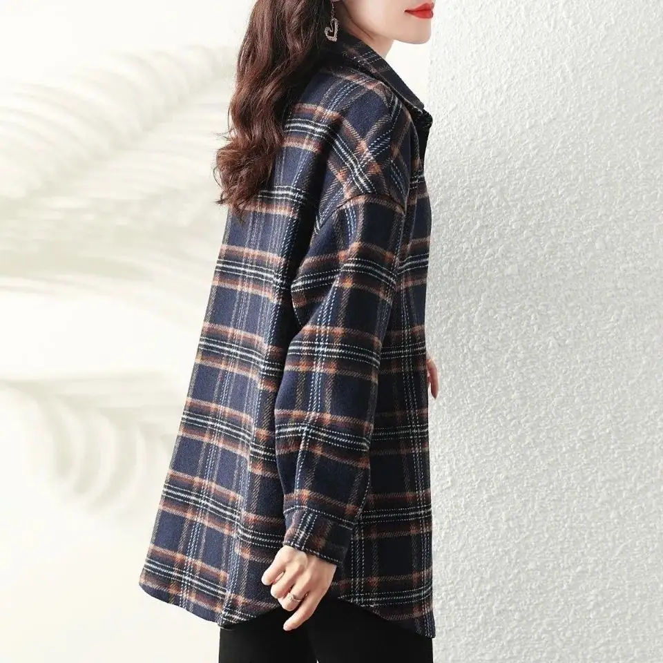 Plaid Korean Style Mid-Length Coat Shirt - Image 5
