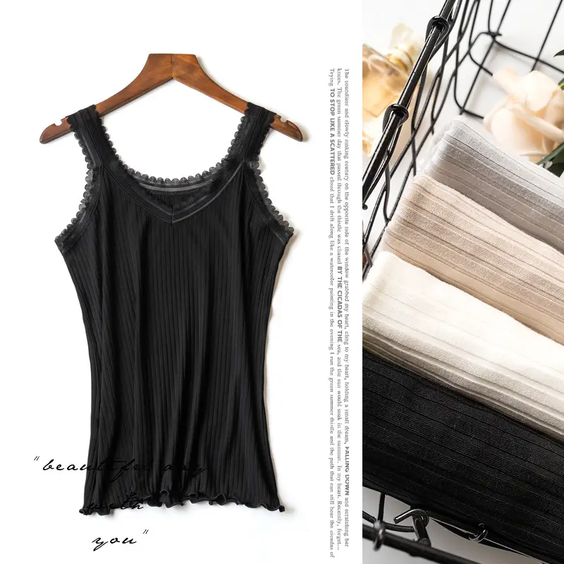 Women's Sleeveless Lace Vest Underwear Beige High Elastic