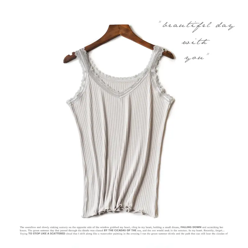 Women's Sleeveless Lace Vest Underwear Beige High Elastic