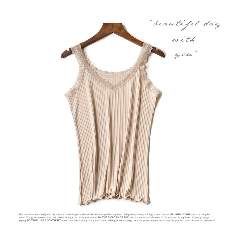 Women's Sleeveless Lace Vest Underwear Beige High Elastic