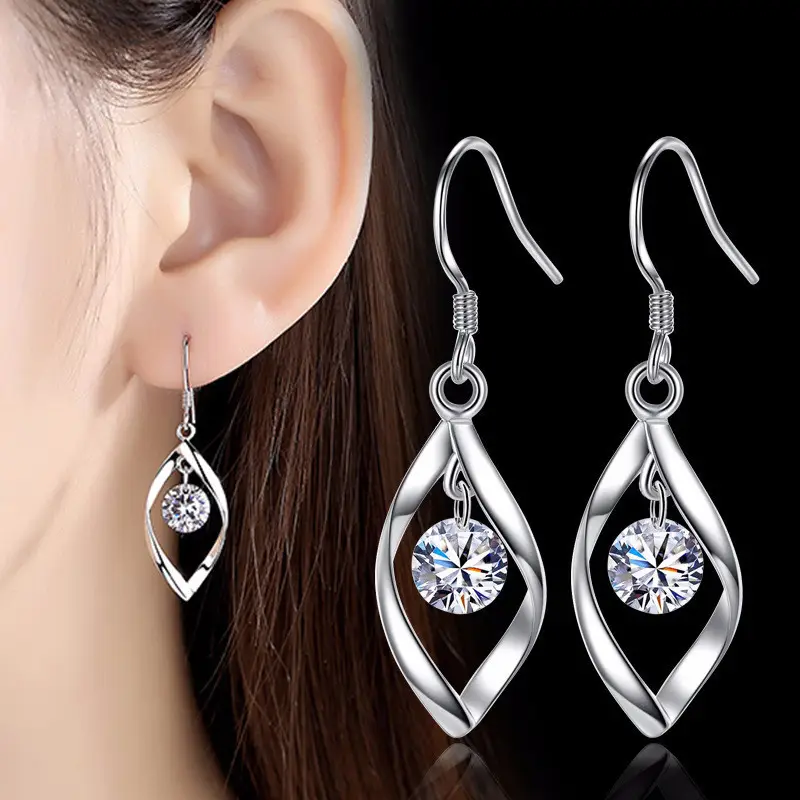 Sterling Silver Zircon Earrings Korean Style Sweet Elegant - Image 5
