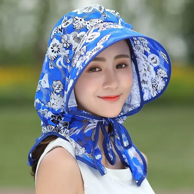 Blue Floral Foldable Sun Hat for Kids Beach Wear - Image 2