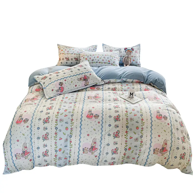 Aloe Vera Cotton Four-Piece Bedding Set Light Blue - Image 20