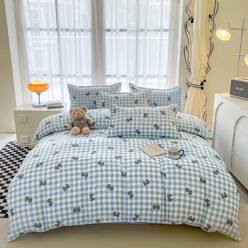 Aloe Vera Cotton Four-Piece Bedding Set Light Blue - Image 10