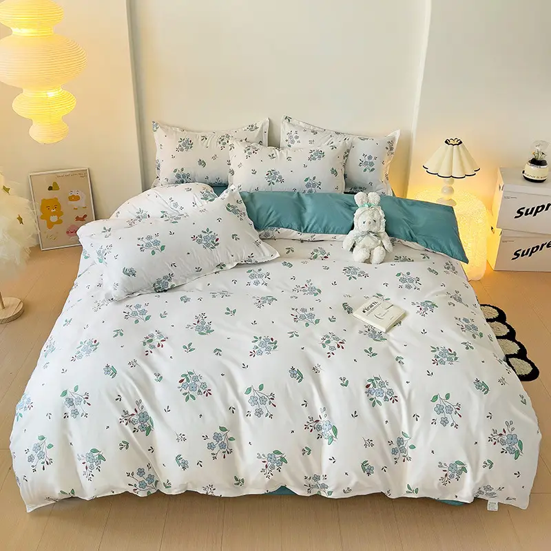Aloe Vera Cotton Four-Piece Bedding Set Light Blue - Image 12