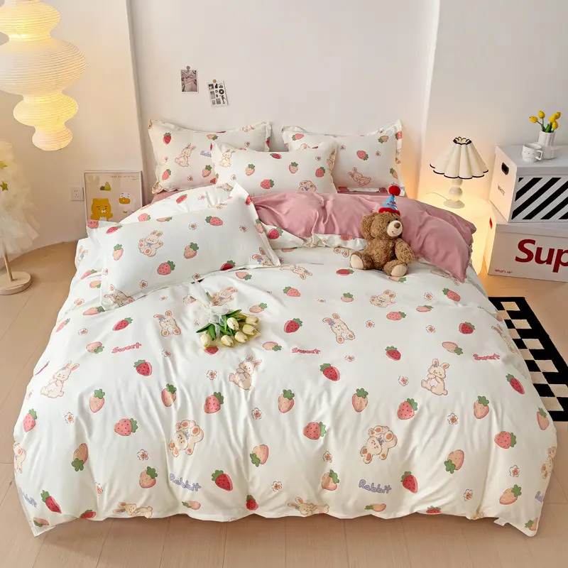 Aloe Vera Cotton Four-Piece Bedding Set Light Blue - Image 14