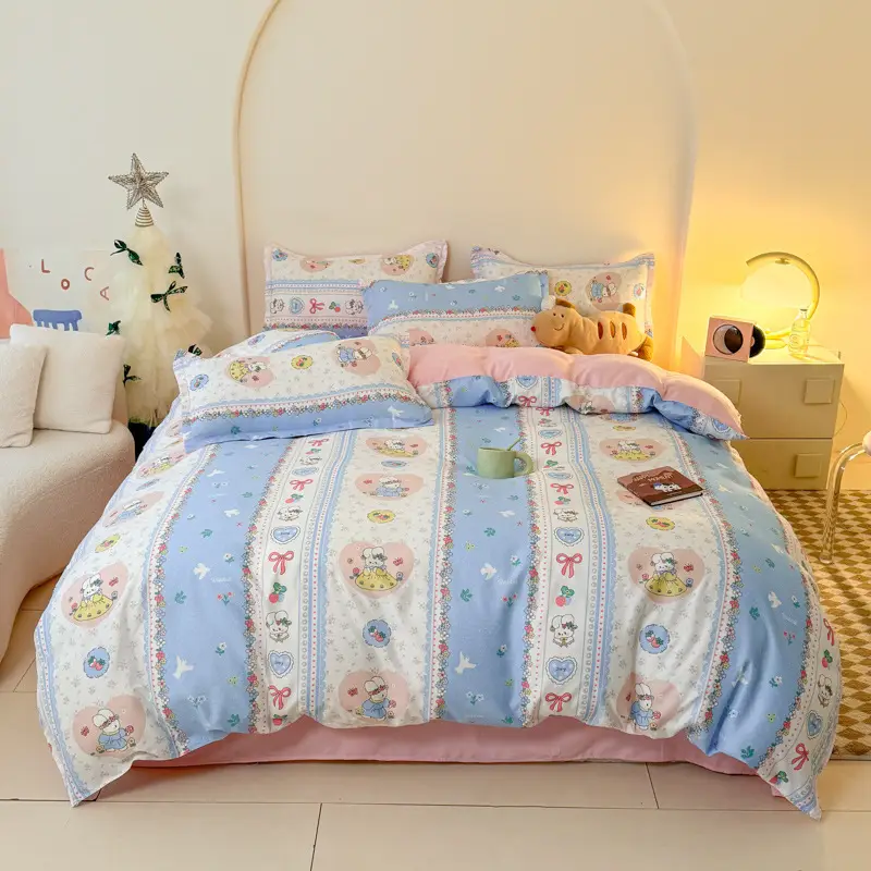 Aloe Vera Cotton Four-Piece Bedding Set Light Blue - Image 2
