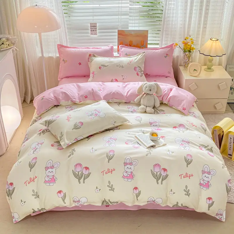 Aloe Vera Cotton Four-Piece Bedding Set Light Blue - Image 3