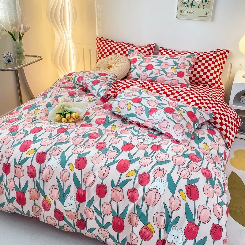 Aloe Vera Cotton Four-Piece Bedding Set Light Blue - Image 4