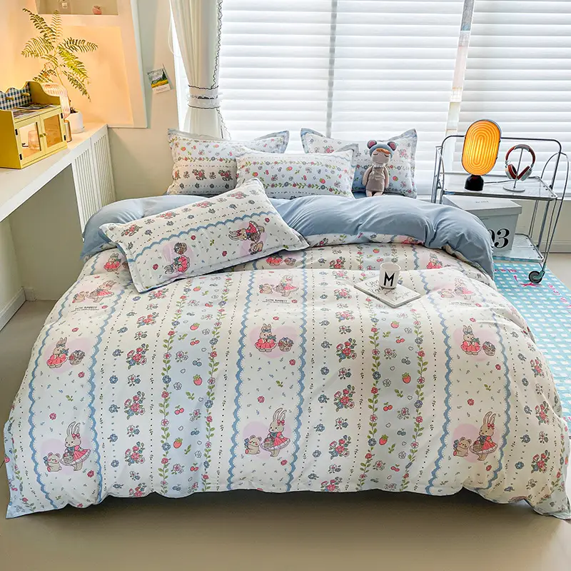 Aloe Vera Cotton Four-Piece Bedding Set Light Blue - Image 5