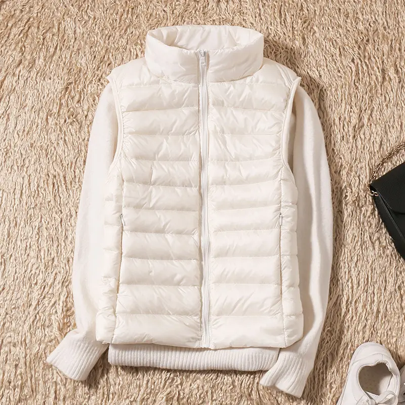 Women's Red Stand Collar Puffer Vest Light Down Liner