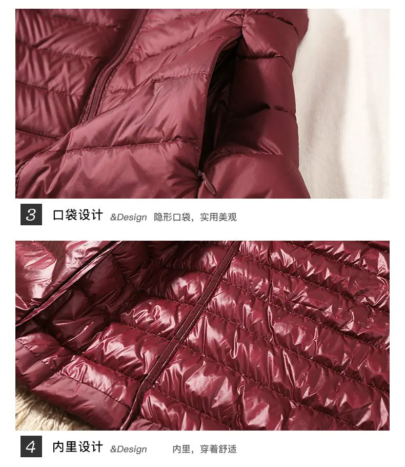 Women's Red Stand Collar Puffer Vest Light Down Liner — feature 10