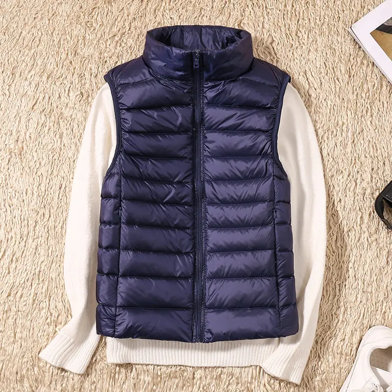 Women's Red Stand Collar Puffer Vest Light Down Liner