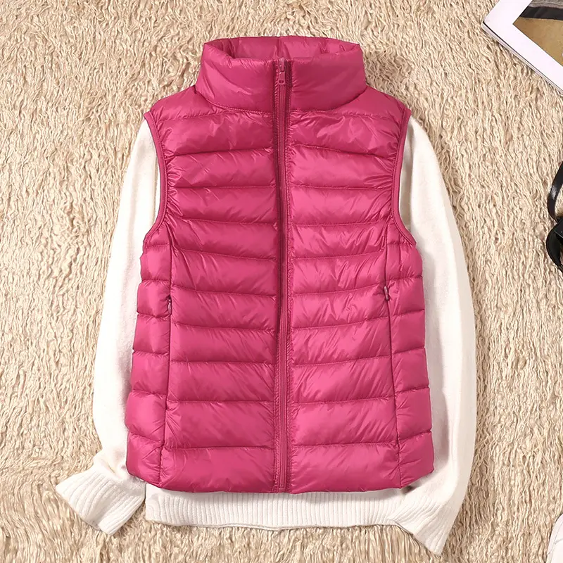 Women's Red Stand Collar Puffer Vest Light Down Liner
