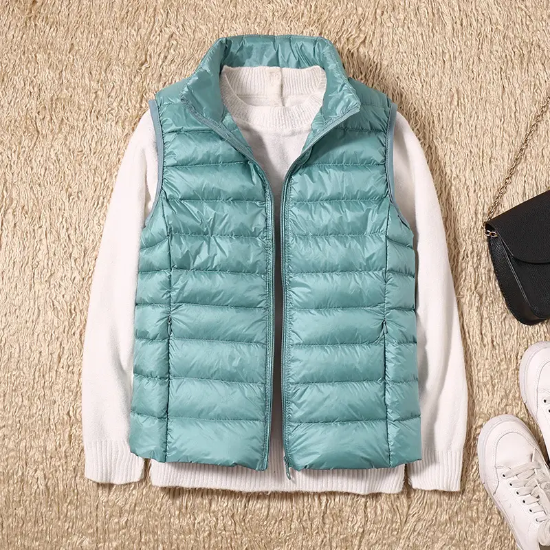 Women's Red Stand Collar Puffer Vest Light Down Liner