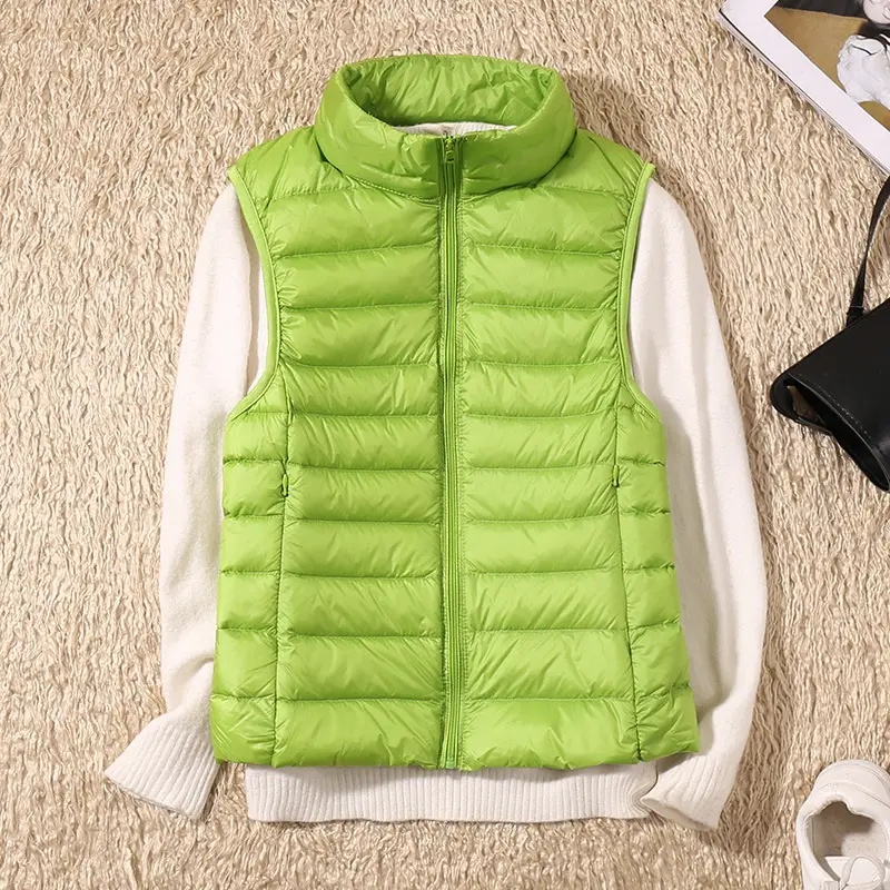 Women's Red Stand Collar Puffer Vest Light Down Liner