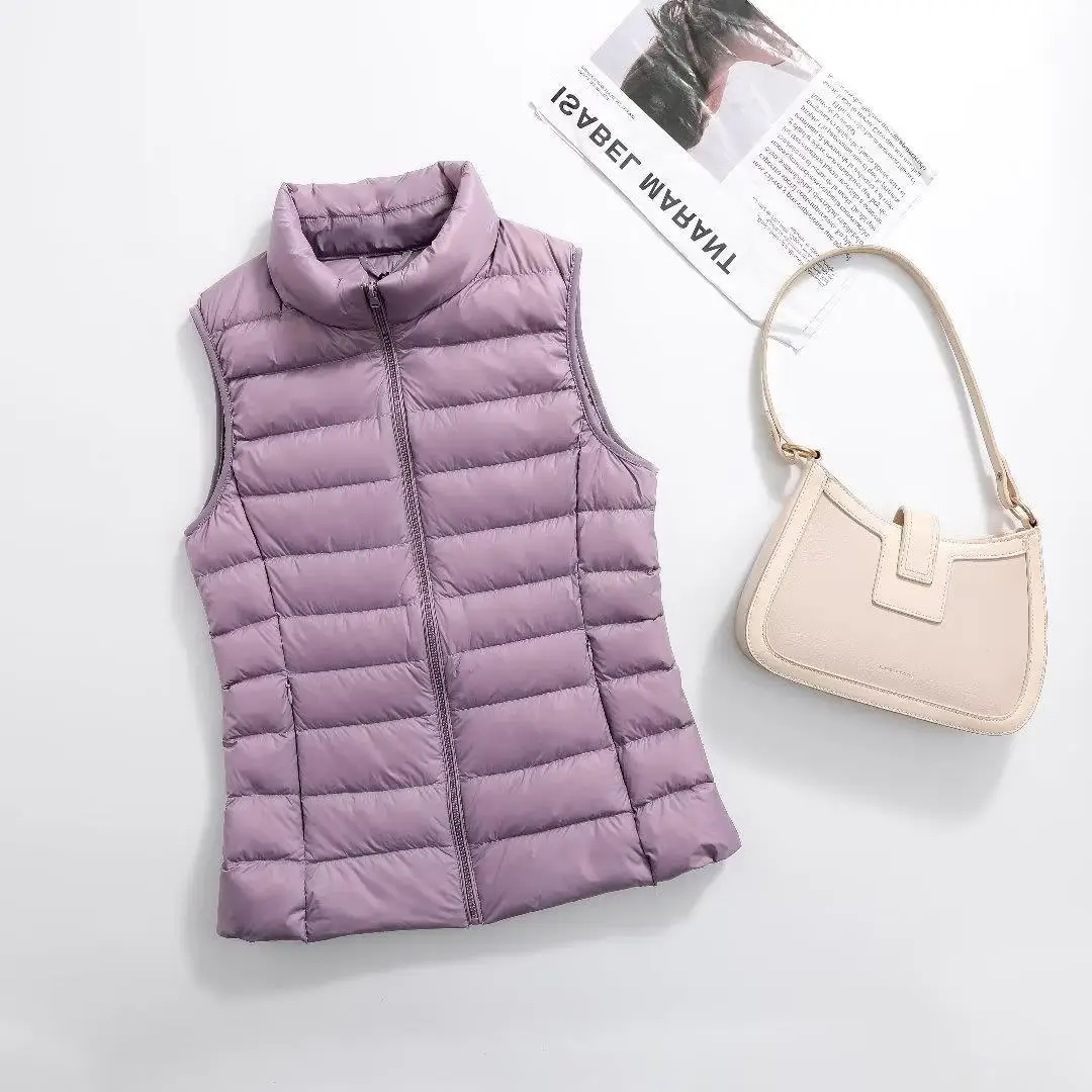 Women's Red Stand Collar Puffer Vest Light Down Liner