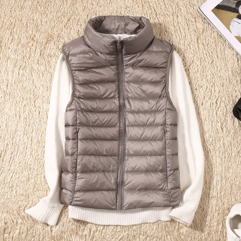 Women's Red Stand Collar Puffer Vest Light Down Liner