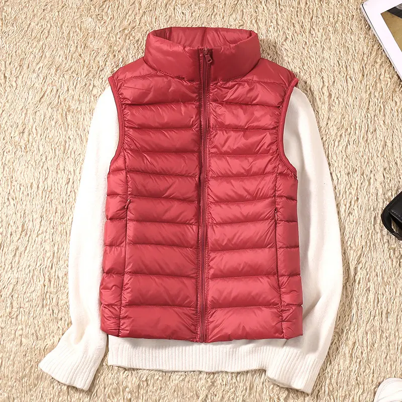 Women's Red Stand Collar Puffer Vest Light Down Liner