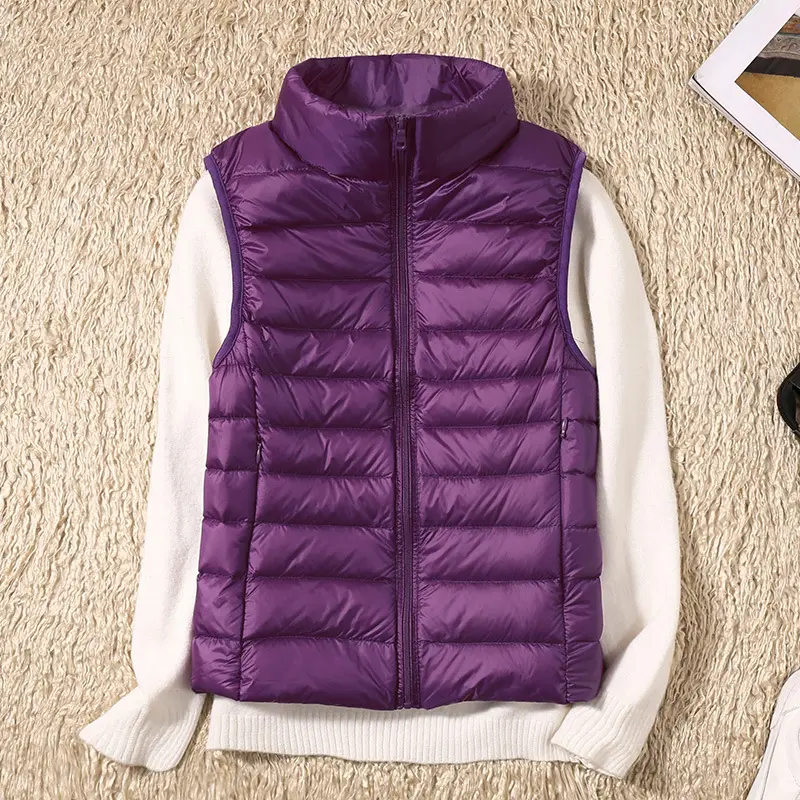 Women's Red Stand Collar Puffer Vest Light Down Liner