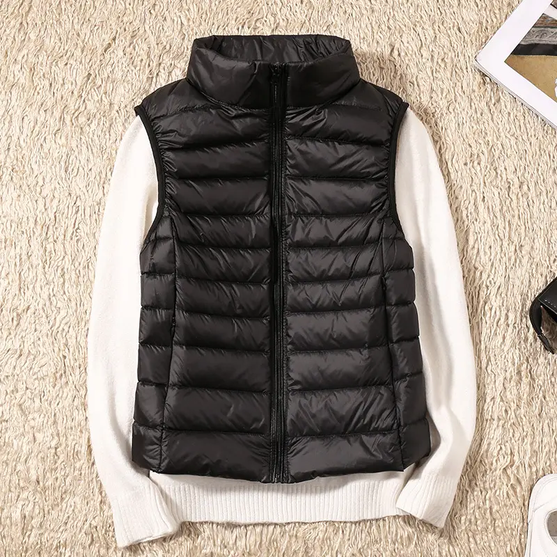 Women's Red Stand Collar Puffer Vest Light Down Liner