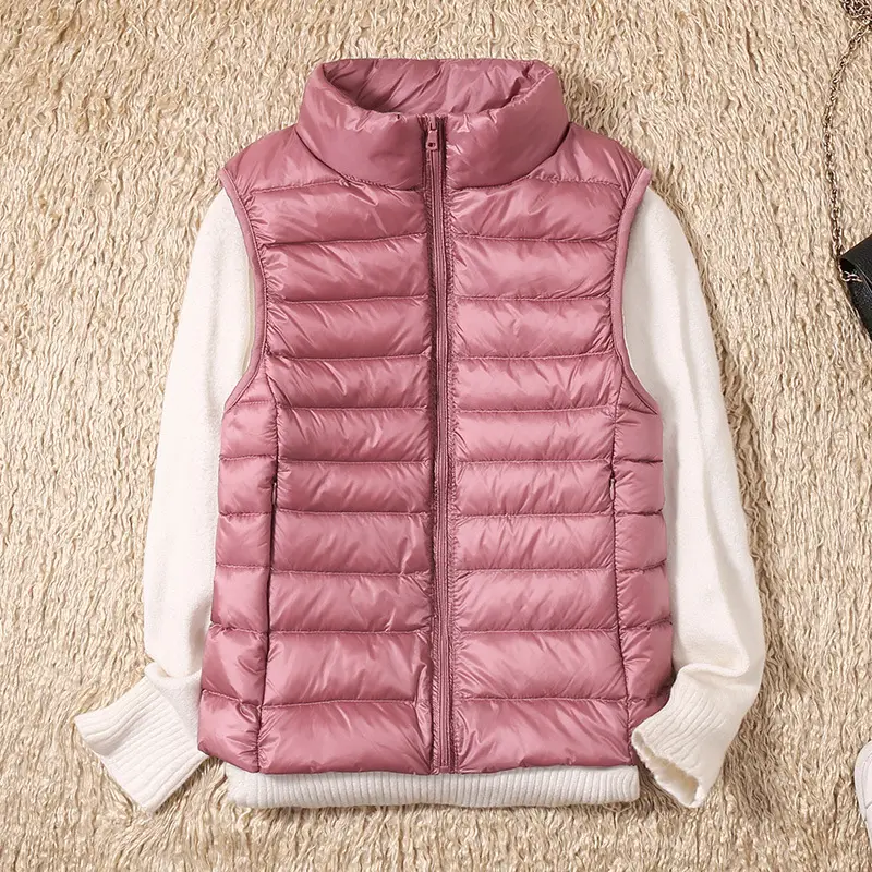 Women's Red Stand Collar Puffer Vest Light Down Liner