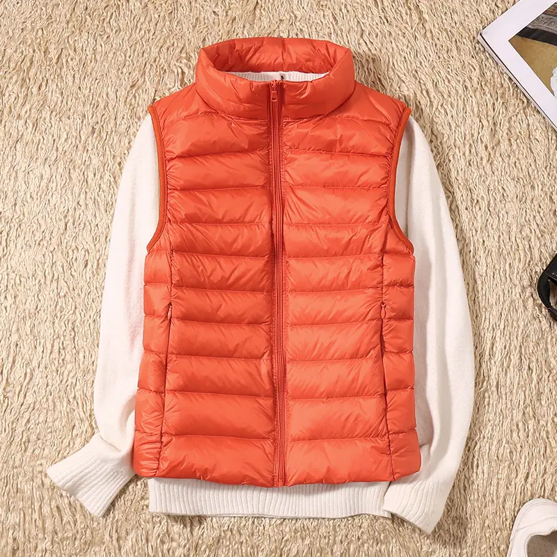 Women's Red Stand Collar Puffer Vest Light Down Liner