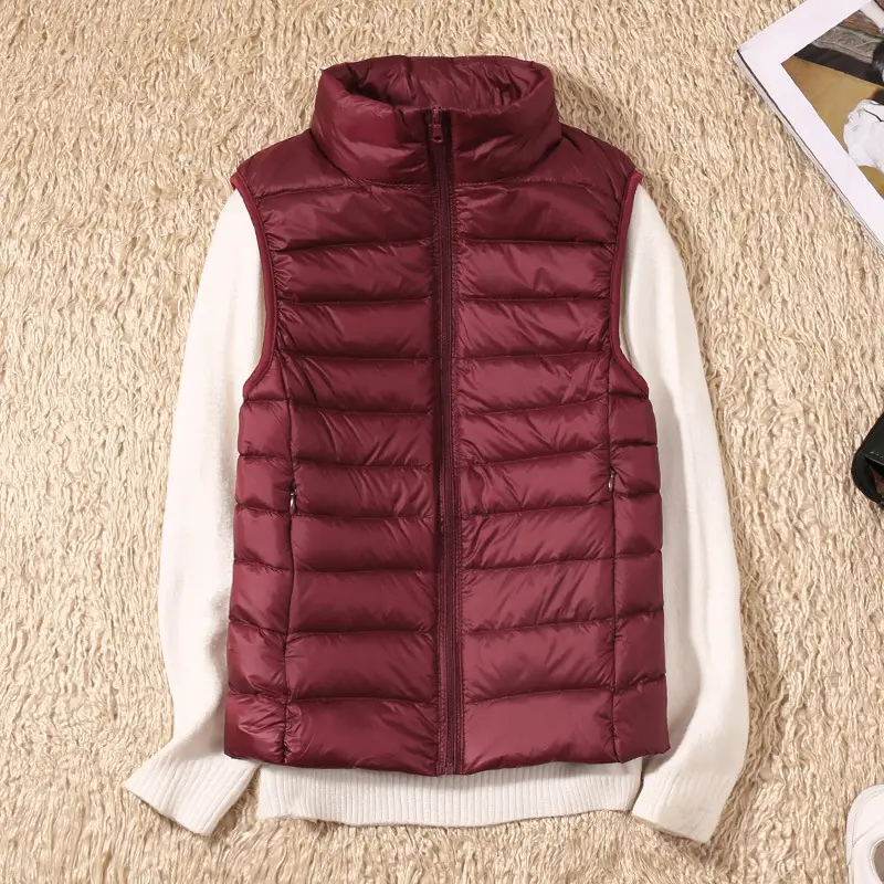 Women's Red Stand Collar Puffer Vest Light Down Liner