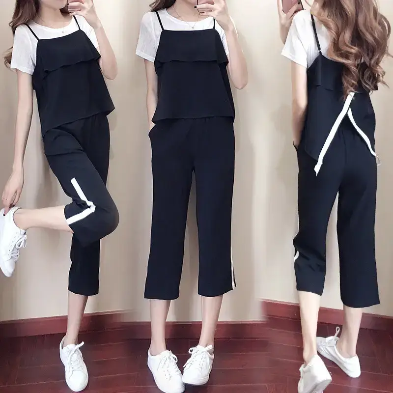 2025 Summer Women's Green Three-Piece Suit Wide Leg Pants - Image 4