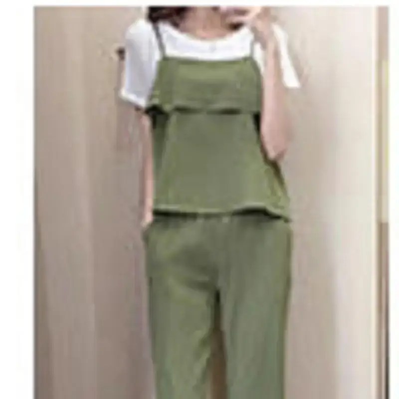2025 Summer Women's Green Three-Piece Suit Wide Leg Pants - Image 3
