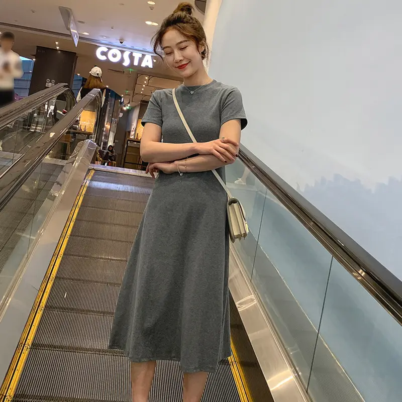 Black Korean Style Loose Sleeve Mid-Length A-Line Dress