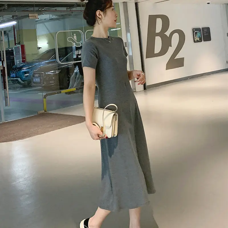 Black Korean Style Loose Sleeve Mid-Length A-Line Dress