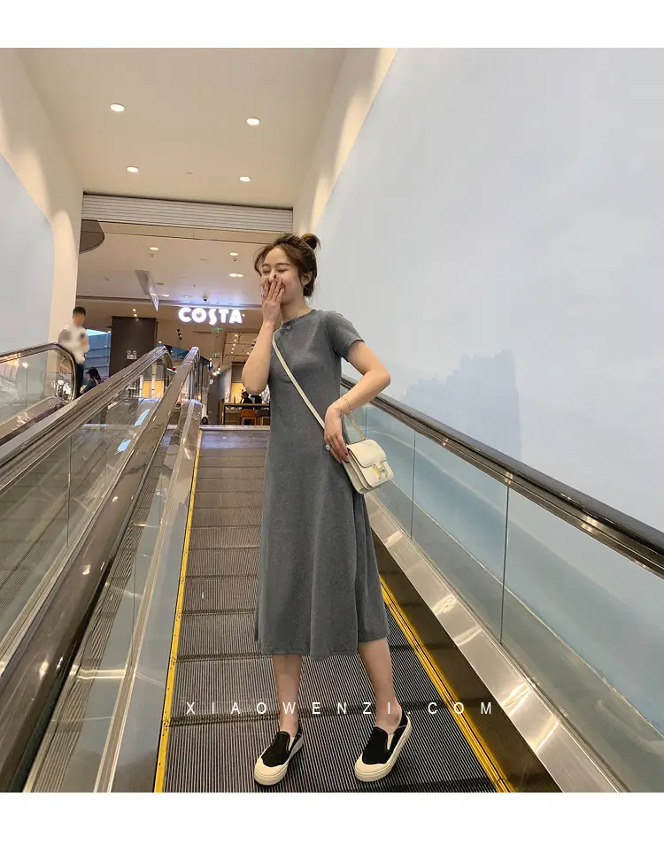 Black Korean Style Loose Sleeve Mid-Length A-Line Dress — feature 13