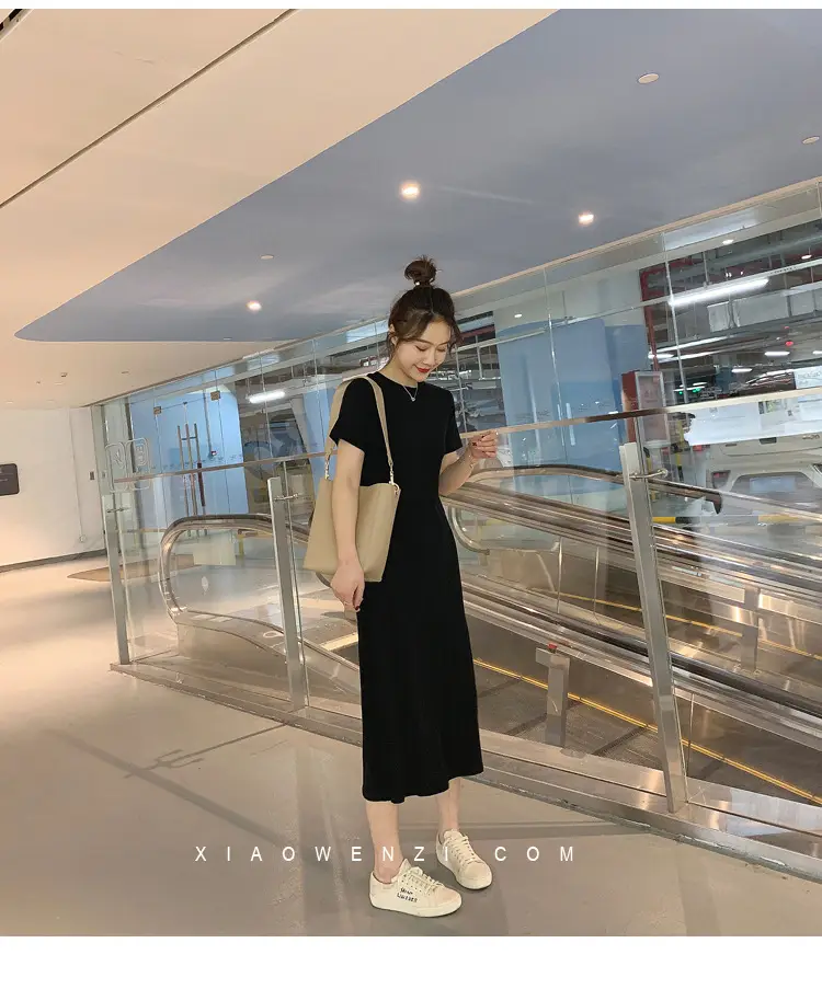 Black Korean Style Loose Sleeve Mid-Length A-Line Dress — feature 14