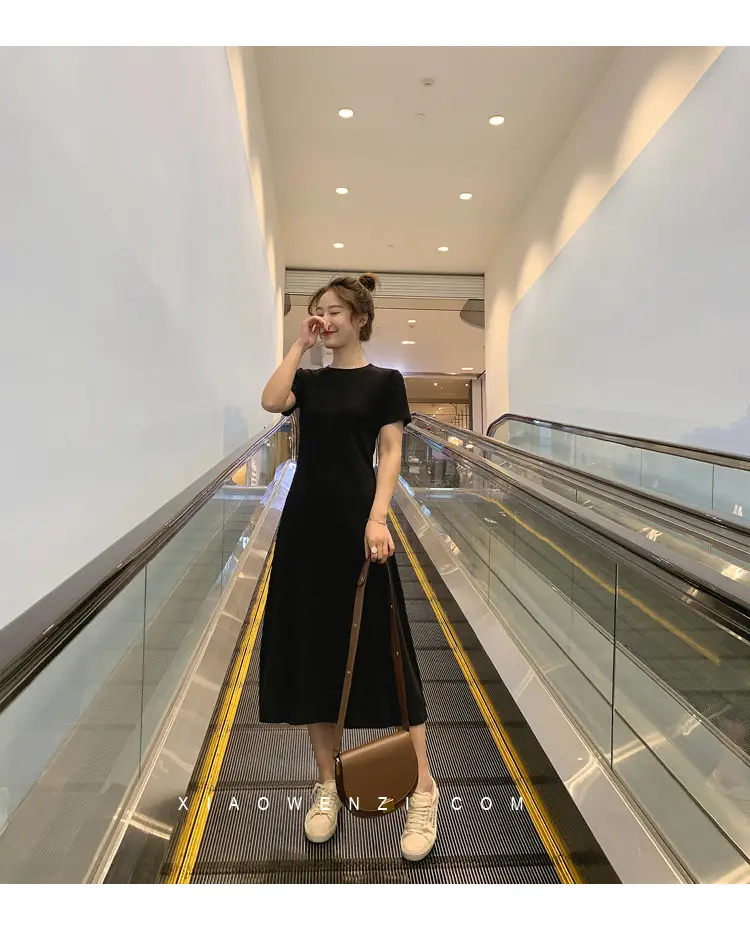 Black Korean Style Loose Sleeve Mid-Length A-Line Dress — feature 16